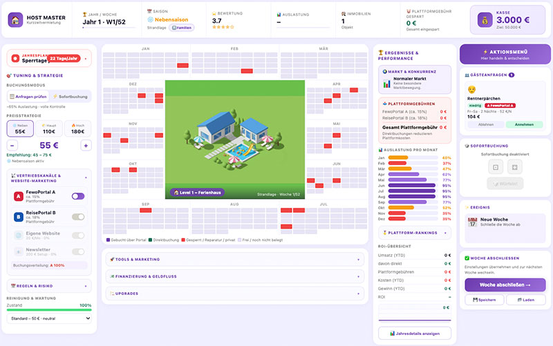 Screenshot der Vacation-Rental-Wirtschaftssimulation RentalHost Master