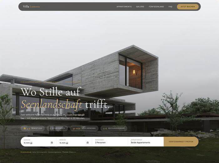 Mobile Ansicht einer professionellen Ferienwohnungswebsite