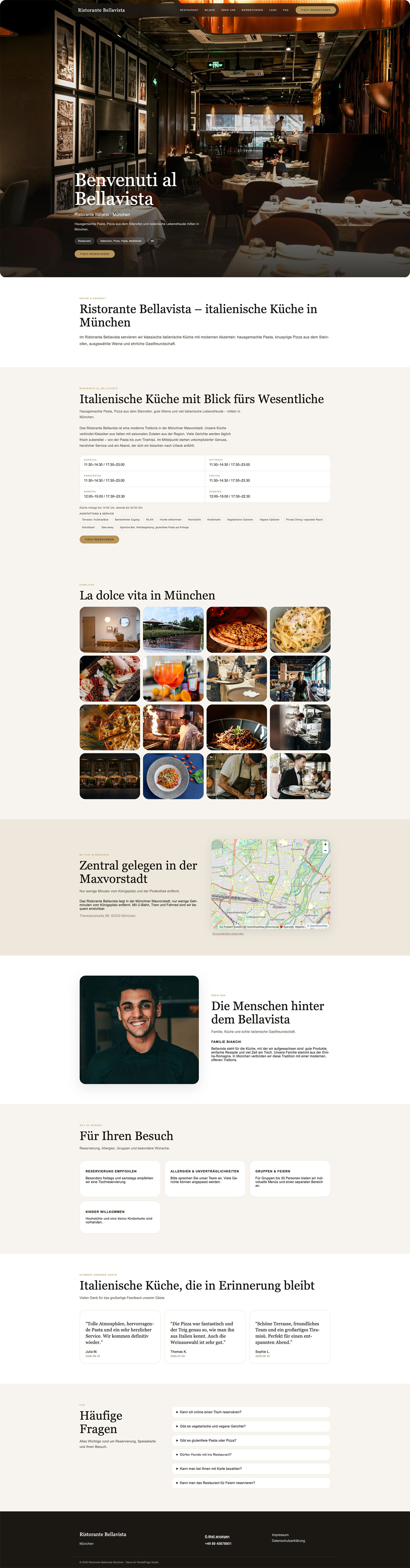 Designvorschau einer professionellen RentalPage-Studio-Website für Restaurants